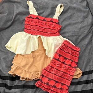 Disney Moana inspired boutique set, short shorts Red and Tan Patterned Dress